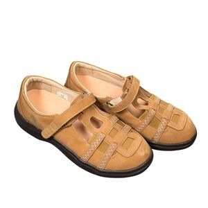 SureFit Acapulco Mary Jane Shoes Womens 8.5W Tan Leather Suede Hook Loop Straps